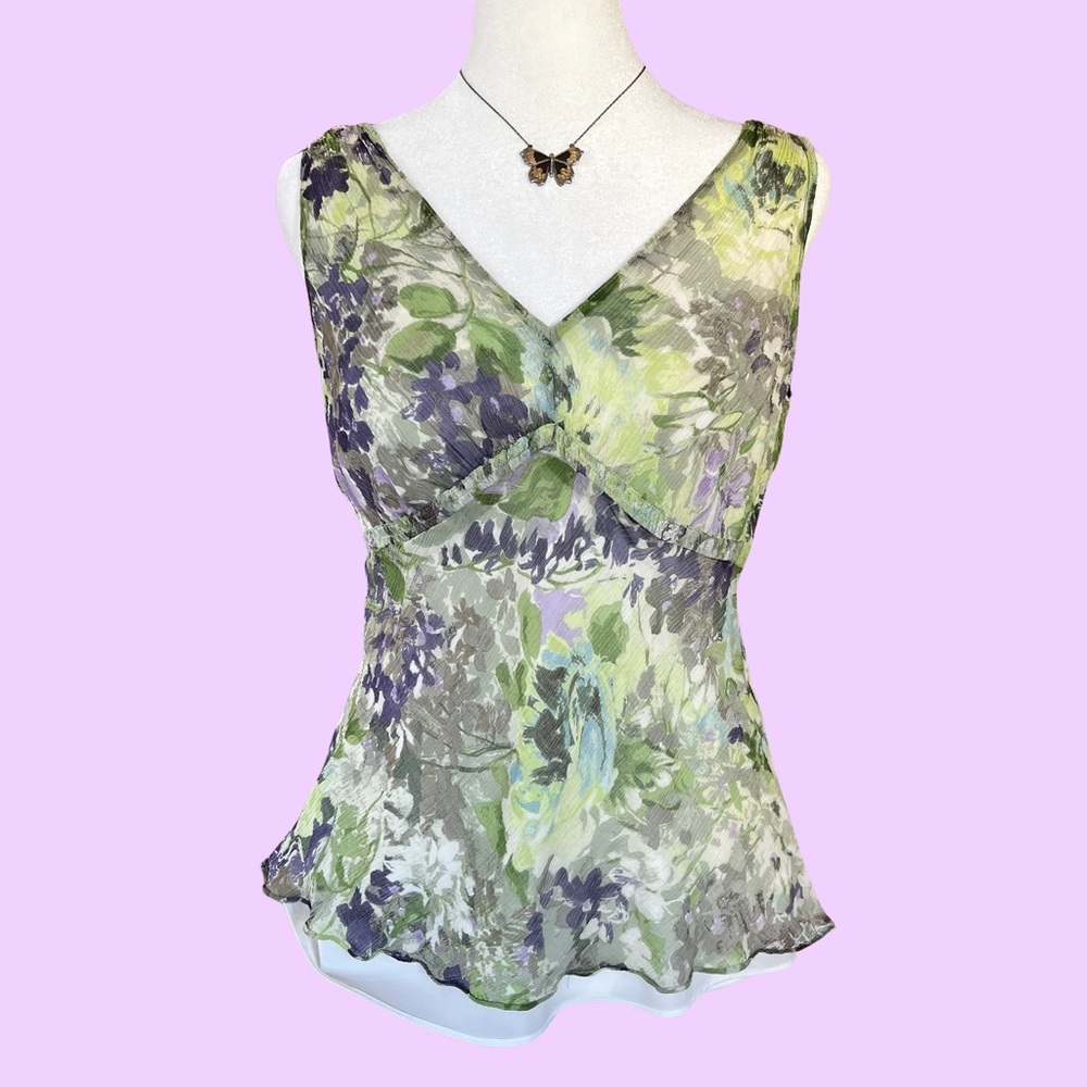 100% Silk Vintage Floral Tank Top